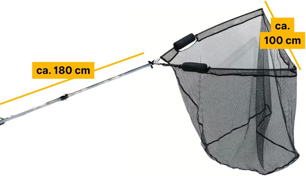 MK-Angelsport Karpfenkescher 42 Zoll – 2-teilig & gummiert – robuster Kescher für Karpfenangeln – faltbar, teleskopierbar & fischschonend – Angelkescher mit Netz für Profi & Einsteiger – Bild 3