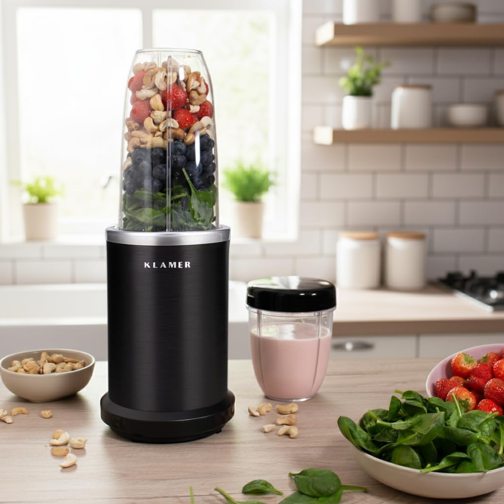 KLAMER Bullet Mixer 1000 Watt, Smoothie Maker, 2 Mixbehälter mit Zubehör – Bild 2