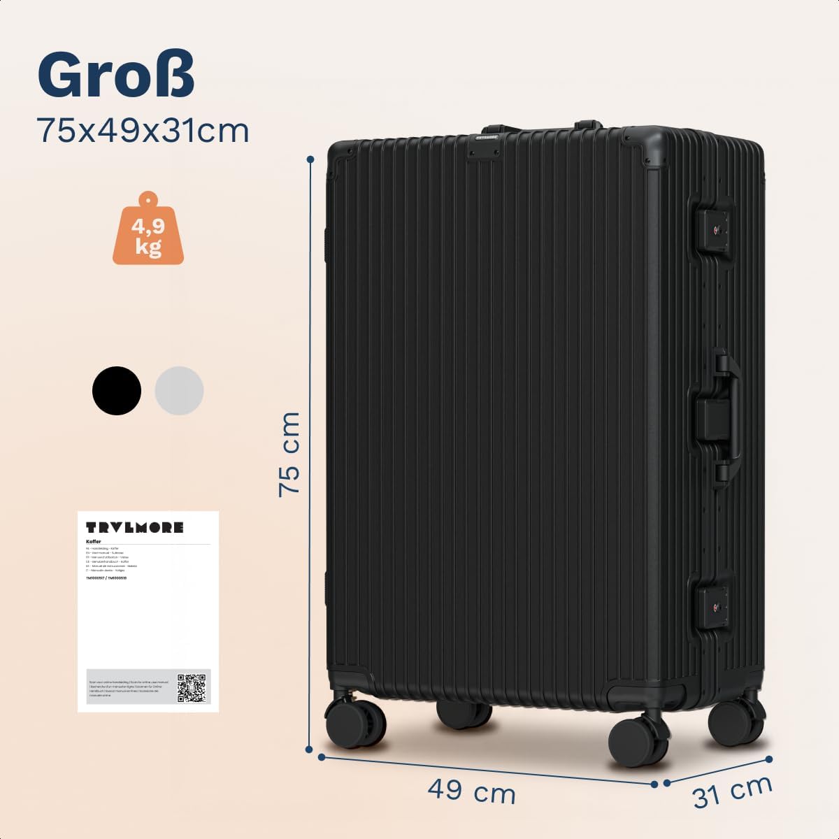 TRVLMORE Aluminium Koffer Groß - Hartschalenkoffer - 115L - Schwarz – Bild 8