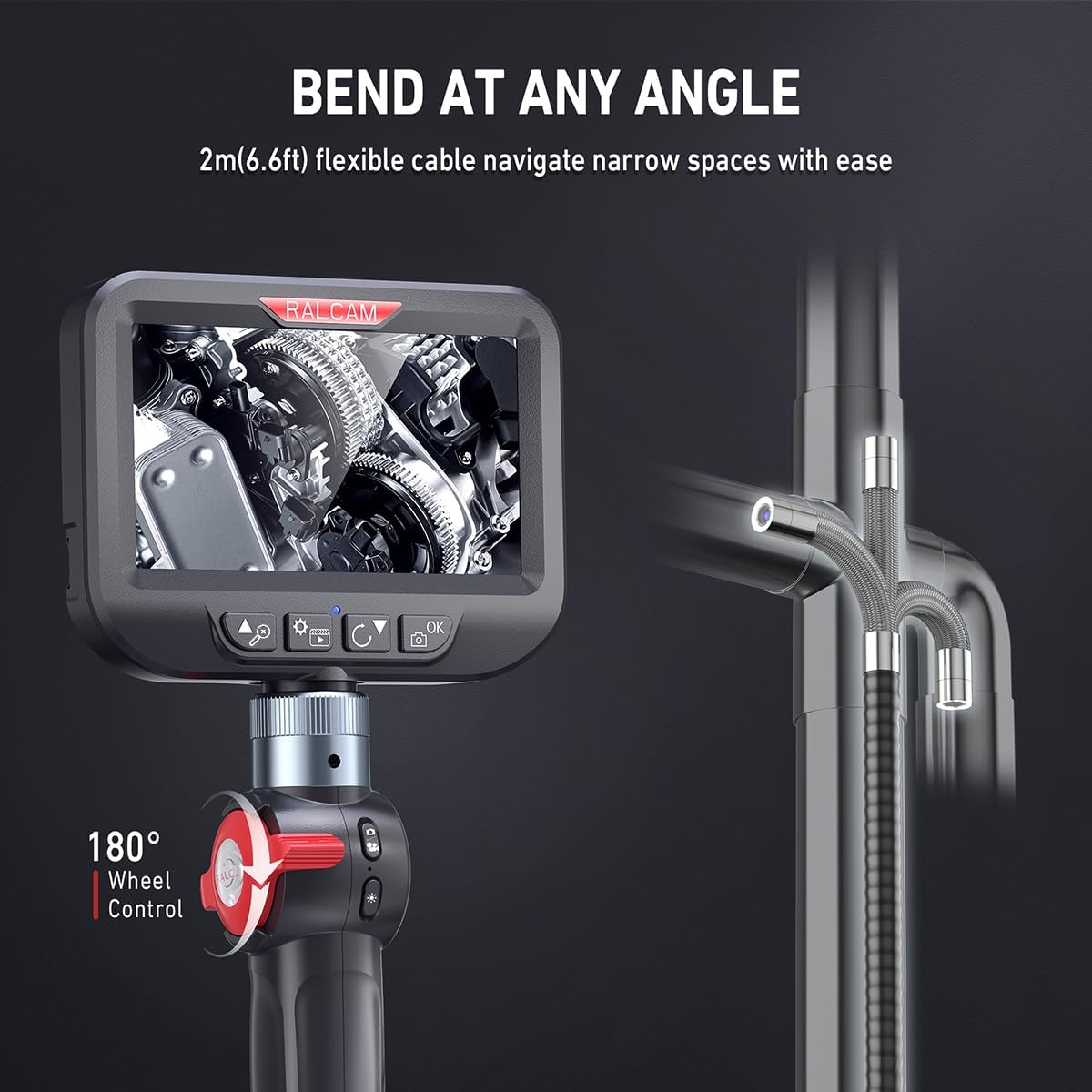 Ralcam Endoskopkamera mit Licht 180°beweglichem Kopf, 4,3" HD Display – Bild 4