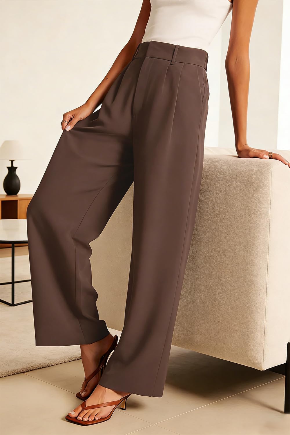 Weite Hose Damen Palazzo Stoffhose Elegant Hohe Taille Business – Bild 3