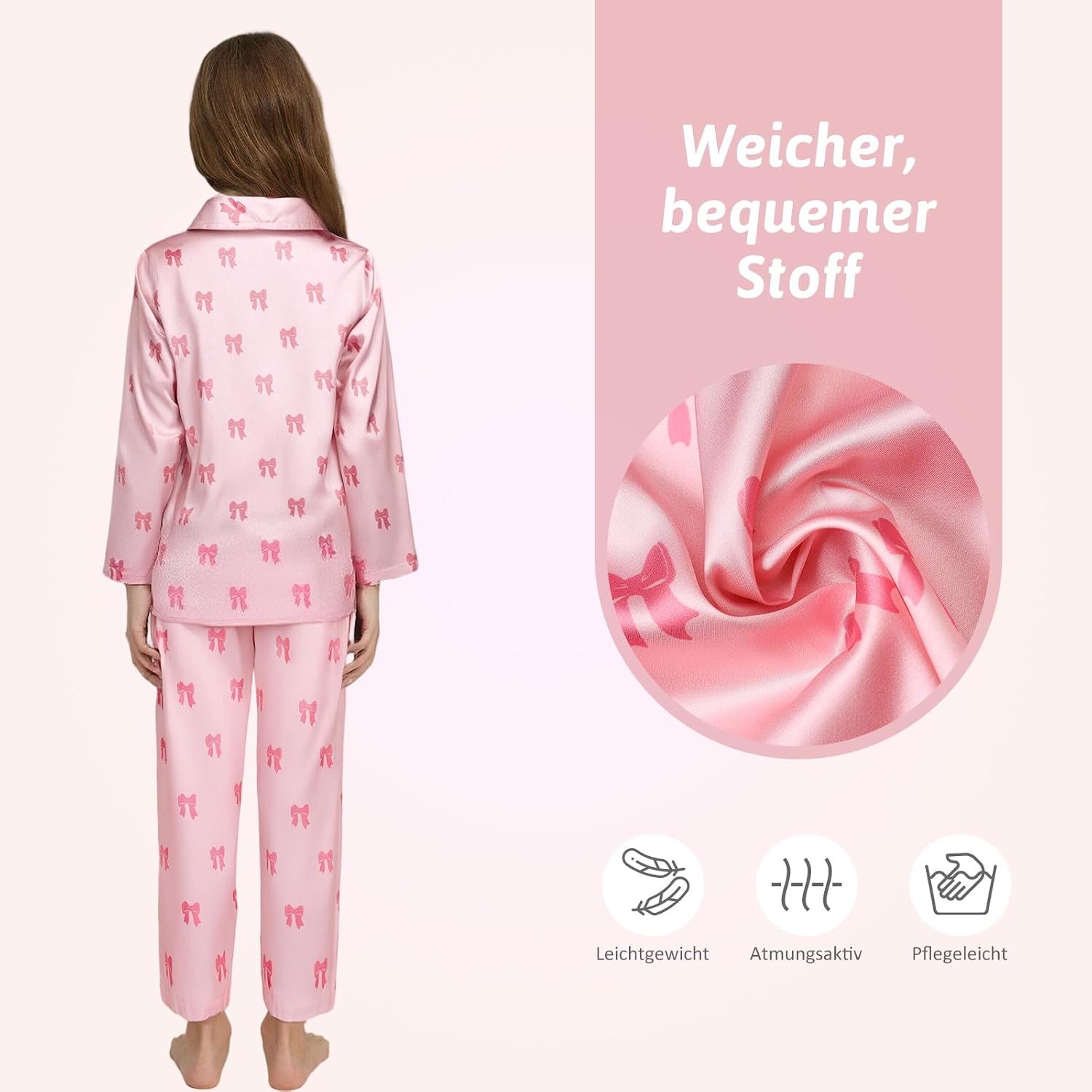 Schlafanzug Mädchen Kinder,Pyjamas Sets,Satin Pyjama Kinder für 5-14 – Bild 5