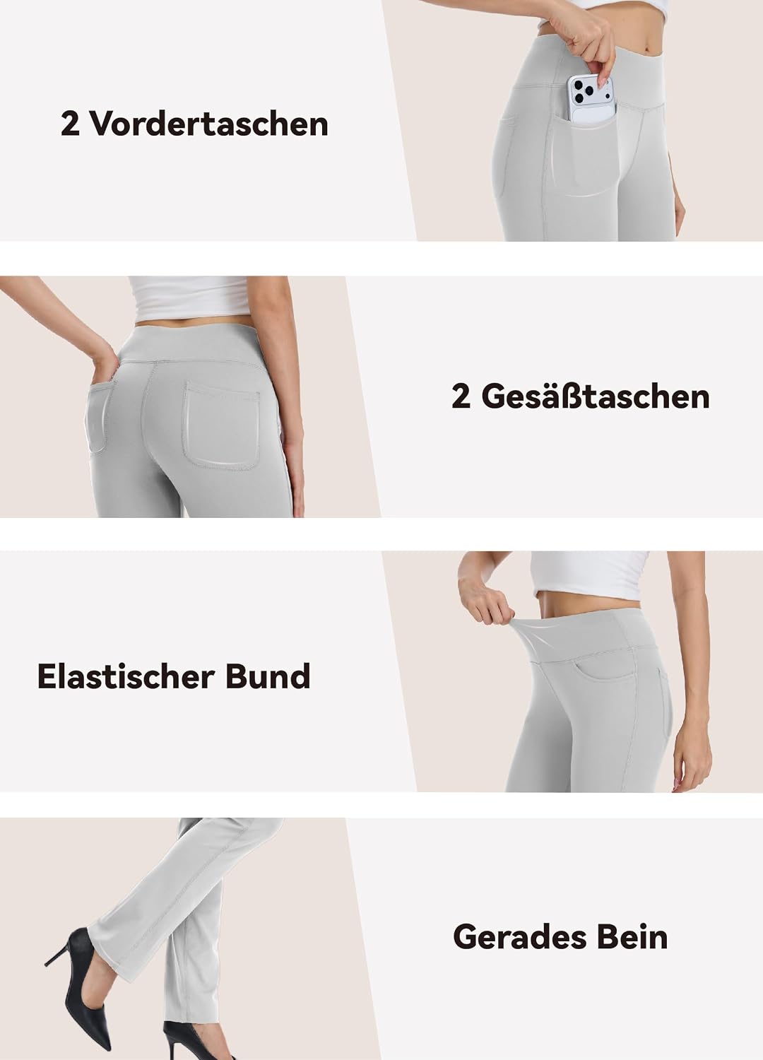 SAFORT Damen Yogahosen Gerade Geschnittene Für Yoga Jogginghose, 4 Hosentaschen Freizeithose, 160cm -182 cm – Bild 4