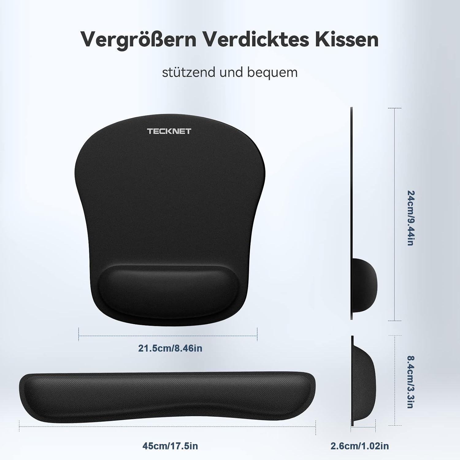 TECKNET Mauspad mit Handauflage, Ergonomische Memory Foam Tastatur Handgelenkauflage mit Mauspad 2-in-1, Löst Handgelenkschmerzen, Wasserdicht Komfort für Büro/Home, Alle Maus Tastatur, Laptop – Bild 7