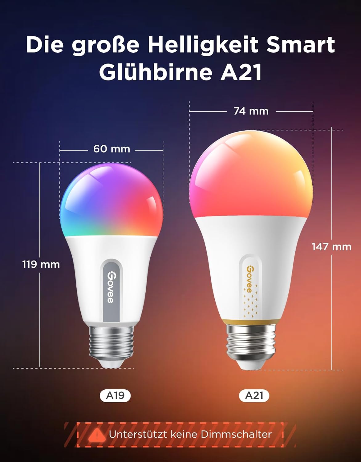 Govee E27 LED Smart Glühbirne, 1600 Lumen RGBWW, A21 dimmbar, 1 Stück – Bild 8