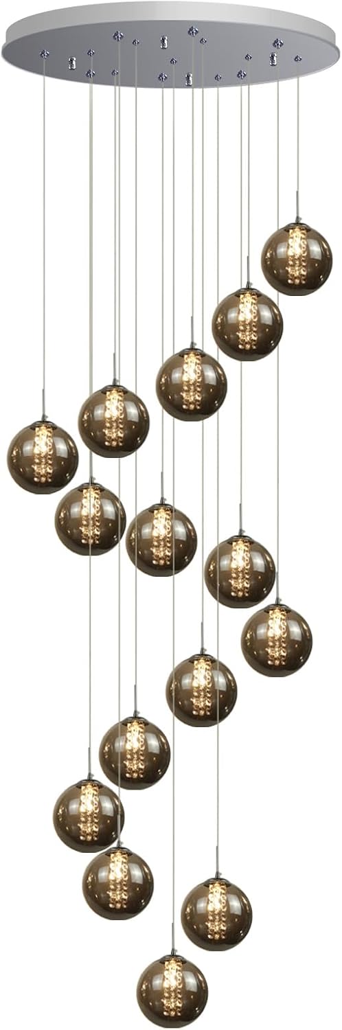 CBJKTX Pendelleuchte Treppenhaus 15 Flammig 320cm Hängelampe Glas Rauchgrau – Bild 9