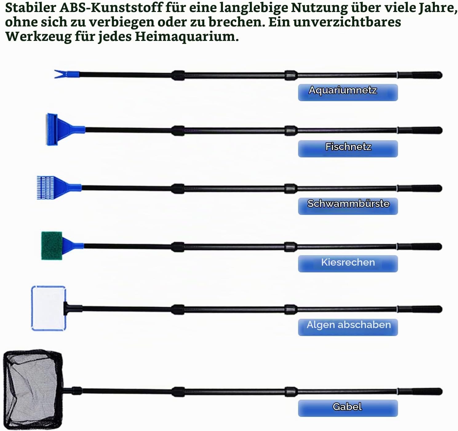 9-in-1 Aquarium-Reinigungswerkzeug-Set, Fischnetz, Kiesrechen, Pflanzengabel, Schaber, Schwamm und Edelstahl-Aquarium-Werkzeug-Set, Aquarium-Reiniger, Aquascape Wasserpinzette, Schaber-Set – Bild 5