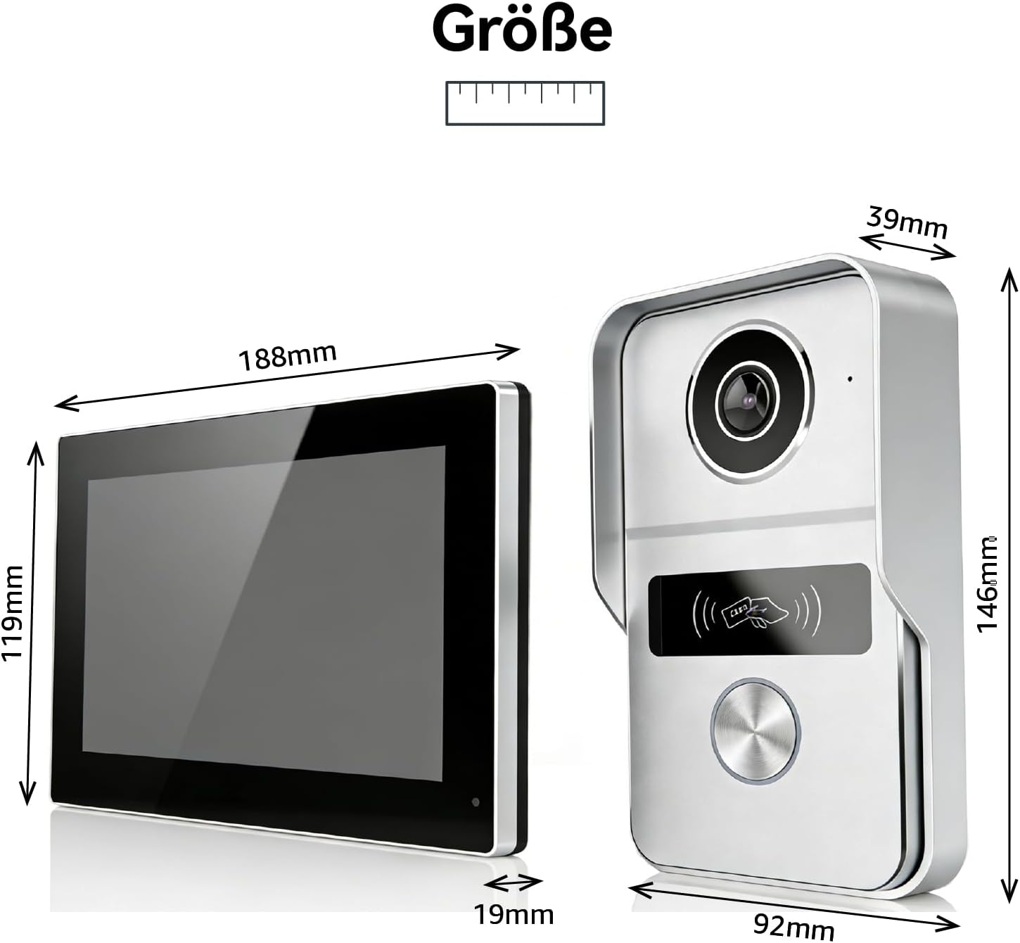 Video Türklingel mit Kamera, 2-Draht, Türsprechanlage mit 7" Farb-Touchscreen, Entsperren und Zwei-Wege-Audio, Gegensprechanlage mit Türöffner, Personenerkennung – Bild 3