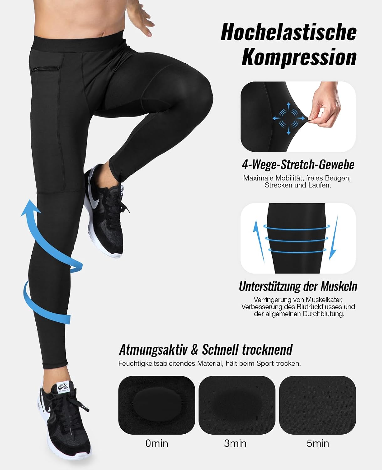 Niksa Sport Leggings männer 2er Pack,Laufhose Tight Lange Unterhose Quick Dry Kompression Hose für Fitness Gym Joggen – Bild 4