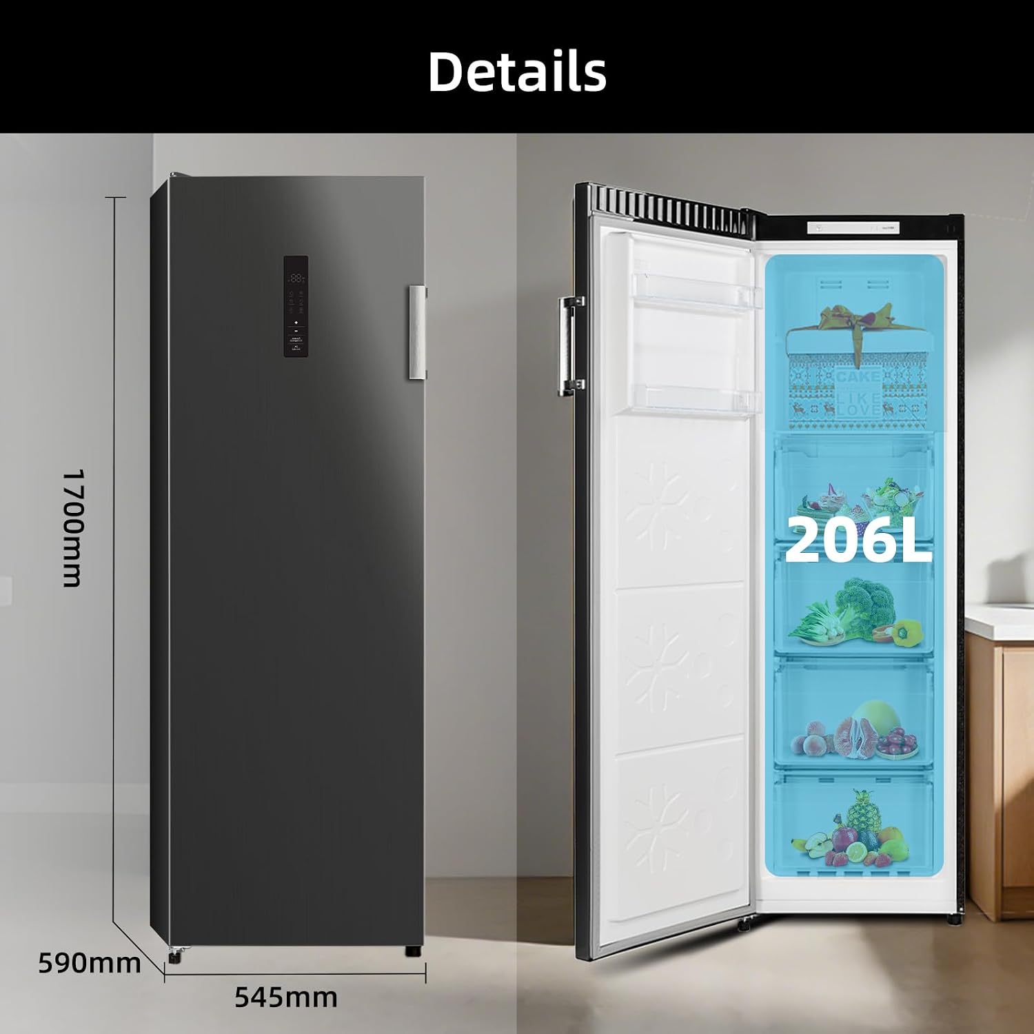 CHiQ Gefrierschrank NoFrost(-24℃), 206L, 170 cm Höhe, LED-Beleuchtung – Bild 2