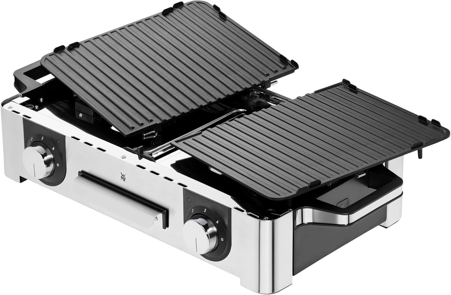 WMF Lono Master-Grill, Elektrogrill, 50x28 cm, Elektrogrill Tischgrill mit Windschutz und Auffangschale, Outdoorzertifiziert für Barbecue, 2 getrennt regulierbare Grillflächen, 2400 W, edelstahl matt – Bild 9