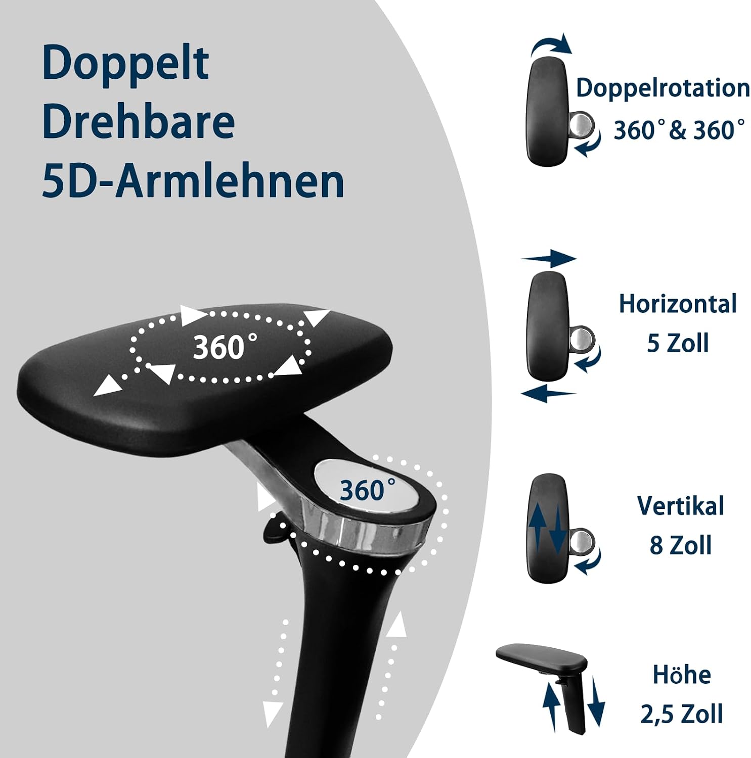 Ergonomischer Bürostuhl Große und Schwere mit Fußstütze, 5D Verstellbare Armlehnen, Lendenstütze, Netz-Rückenlehne, Verstellbare Sitztiefe, Drehbarer Gaming Stuhl Schwarz – Bild 4