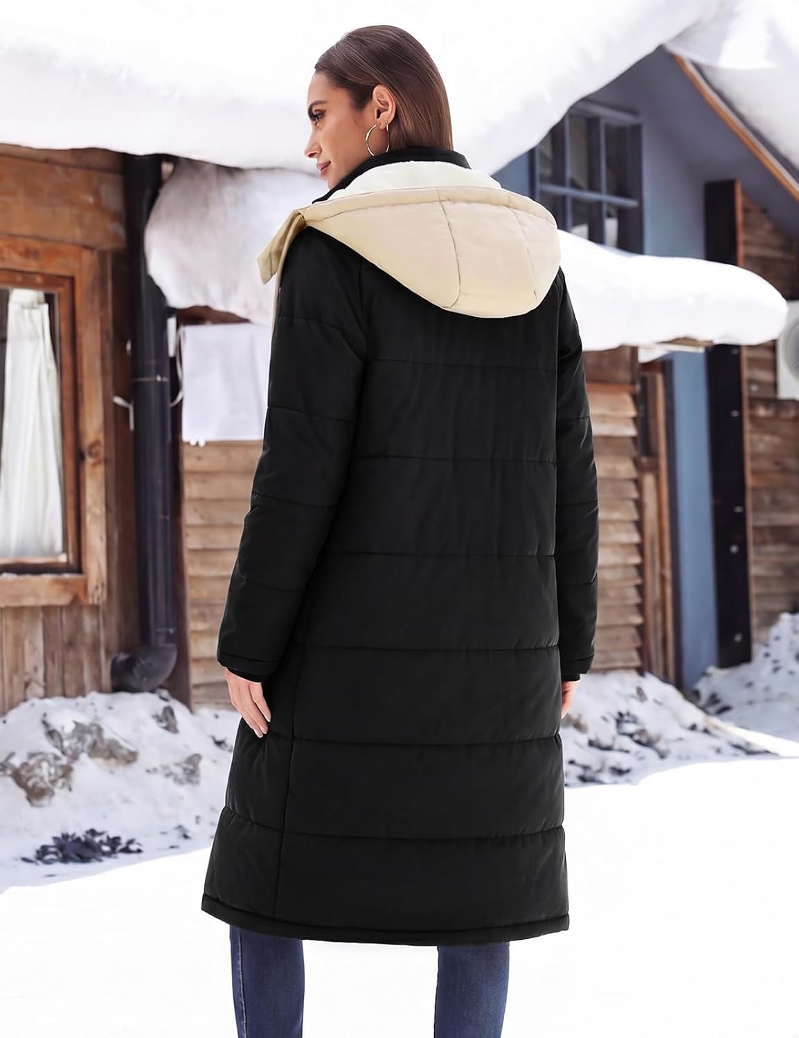 Vancavoo Wintermantel Damen Lang Winterjacke Warm Gefüttert Winterparka – Bild 3
