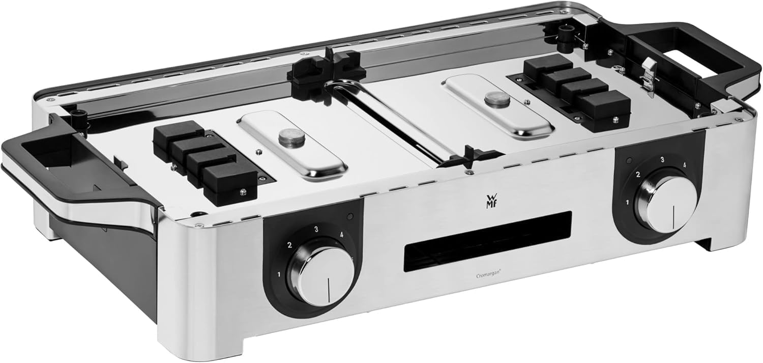 WMF Lono Master-Grill, Elektrogrill, 50x28 cm, Elektrogrill Tischgrill mit Windschutz und Auffangschale, Outdoorzertifiziert für Barbecue, 2 getrennt regulierbare Grillflächen, 2400 W, edelstahl matt – Bild 7