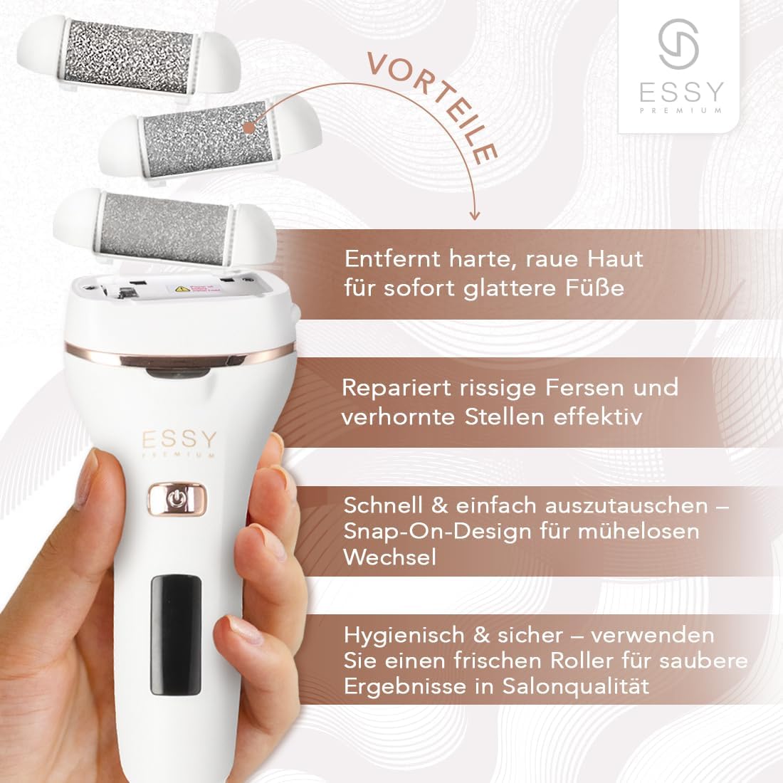Essy Ersatzrollen Elektrische Fußfeile 3er Set, Weiß – Bild 2