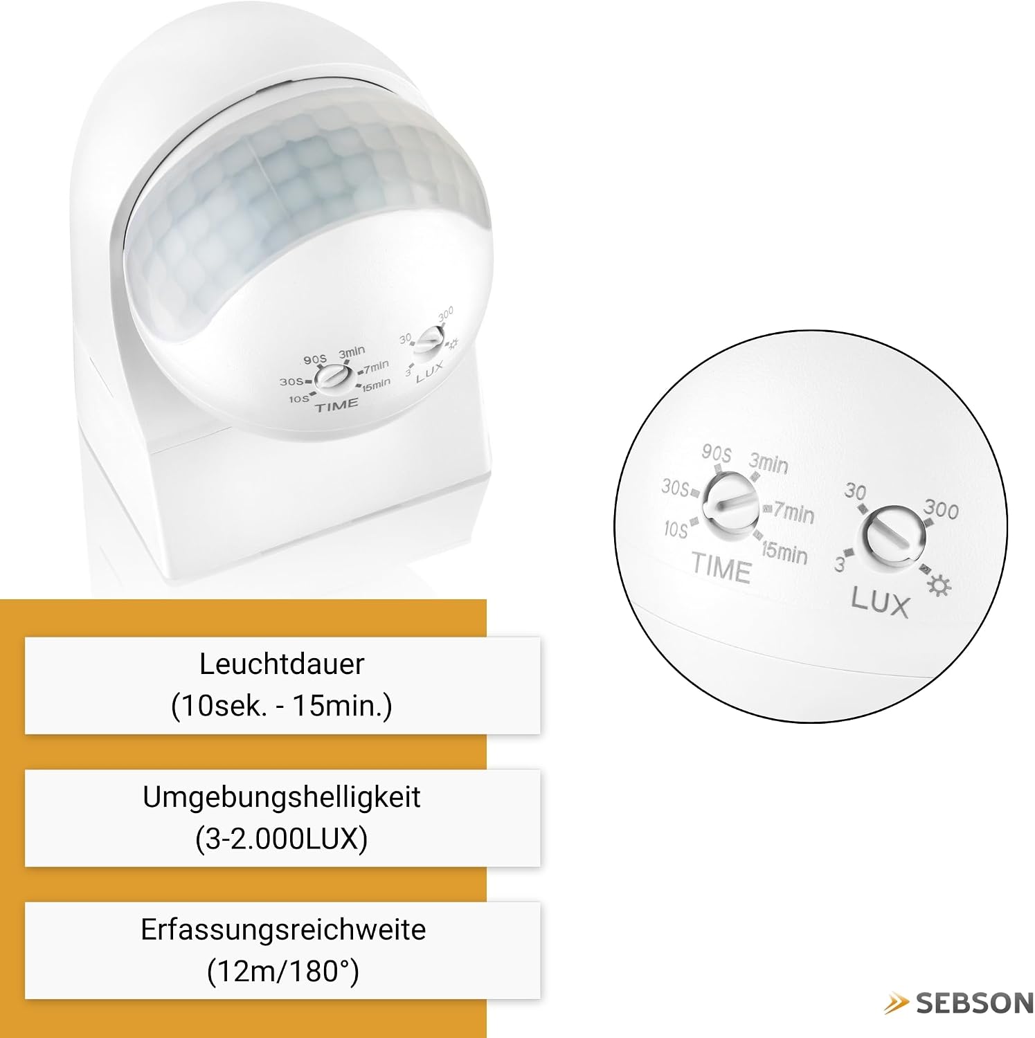 SEBSON Bewegungsmelder Aussen IP44, Aufputz, Wand Montage, programmierbar – Bild 3