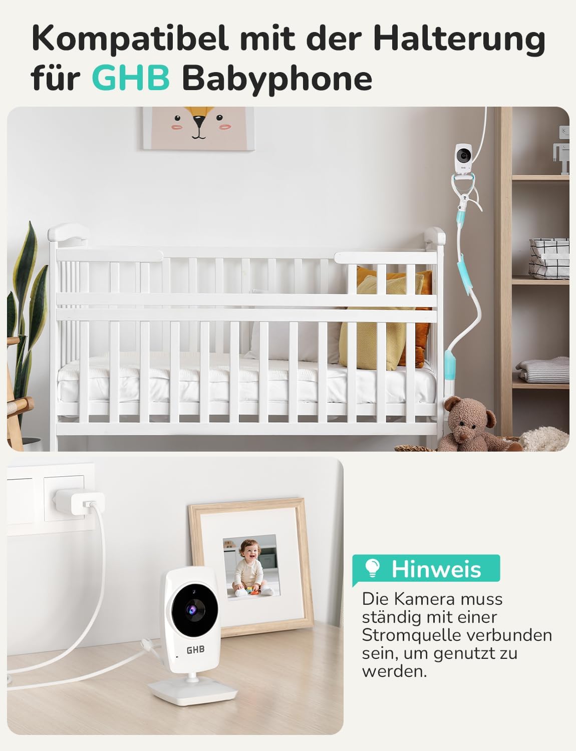 GHB Babyphone mit Kamera Baby Monitor 3,2 Zoll Weiß – Bild 9