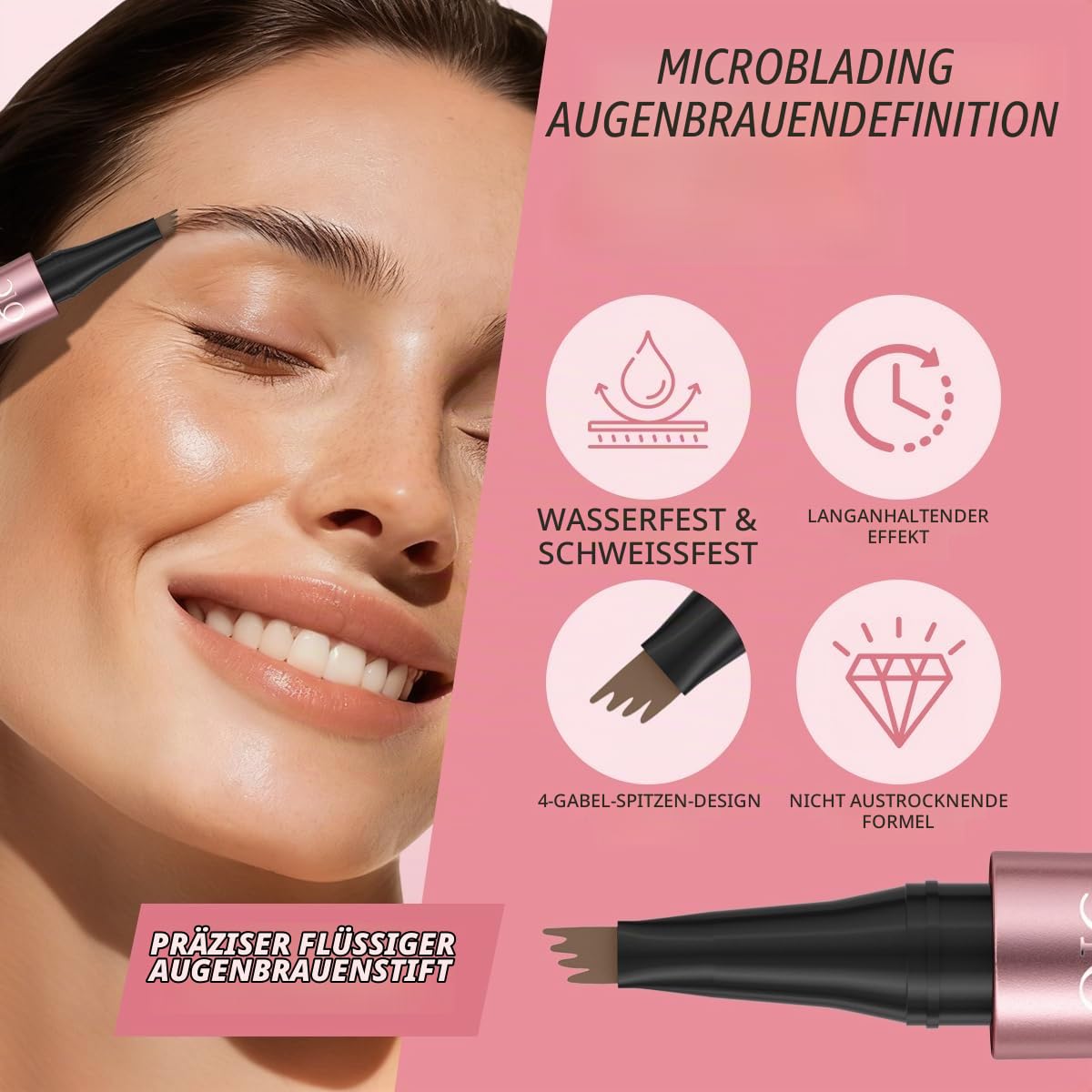 QIC Augenbrauenstift, Microblading Eyebrow Pencil, Wasserfest & Langanhaltend, Präzises Nachzeichnen für Natürliche & Volle Augenbrauen, Cruelty-Free (06 Black Brown) – Bild 5