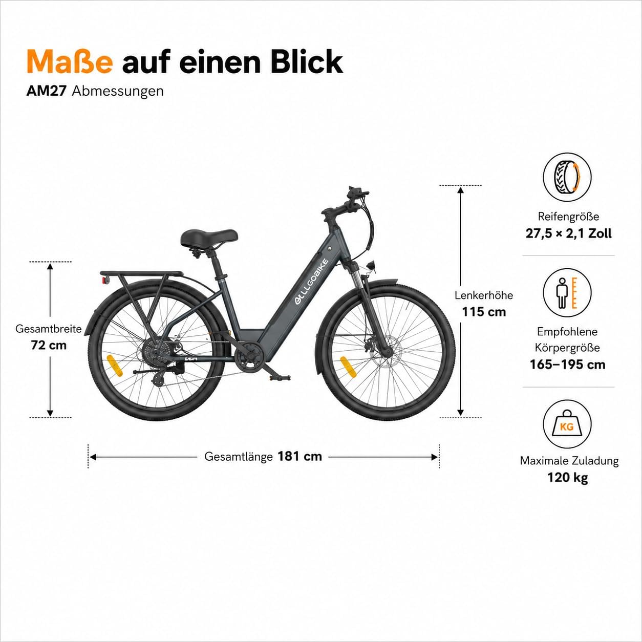 AM27 Elektrofahrrad 27,5 Zoll E-Bike für Damen und Herren 250W Motor 36V 15Ah Akku 25 km/h 7-Gang-Schaltung 3 Unterstützungsstufen Scheibenbremsen LED-Beleuchtung – Bild 10