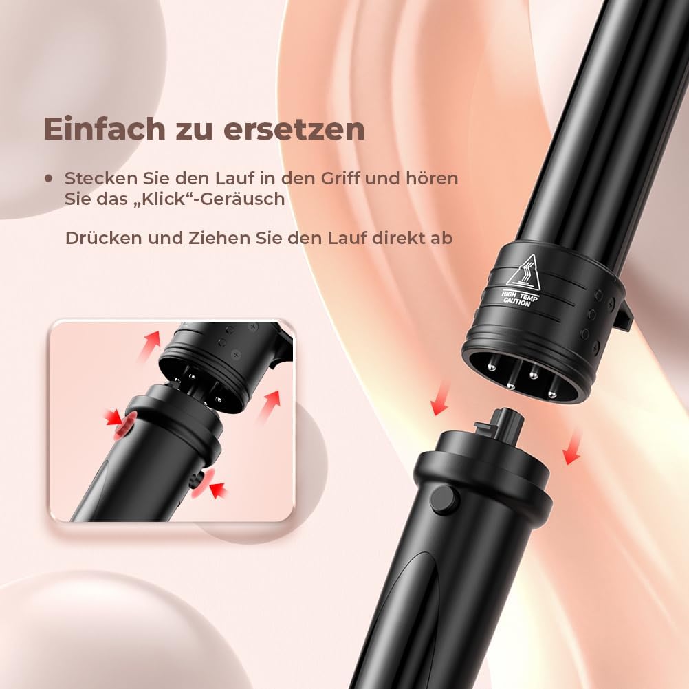ELEHOT-Store Lockenstab 5 in 1 LCD Keramikbeschichtung Austauschbare Aufsätzen Curling iron mit Handschuhe Einstellbare Temperatur Schnellaufheizung Lockenstäbe ET-W301 – Bild 8