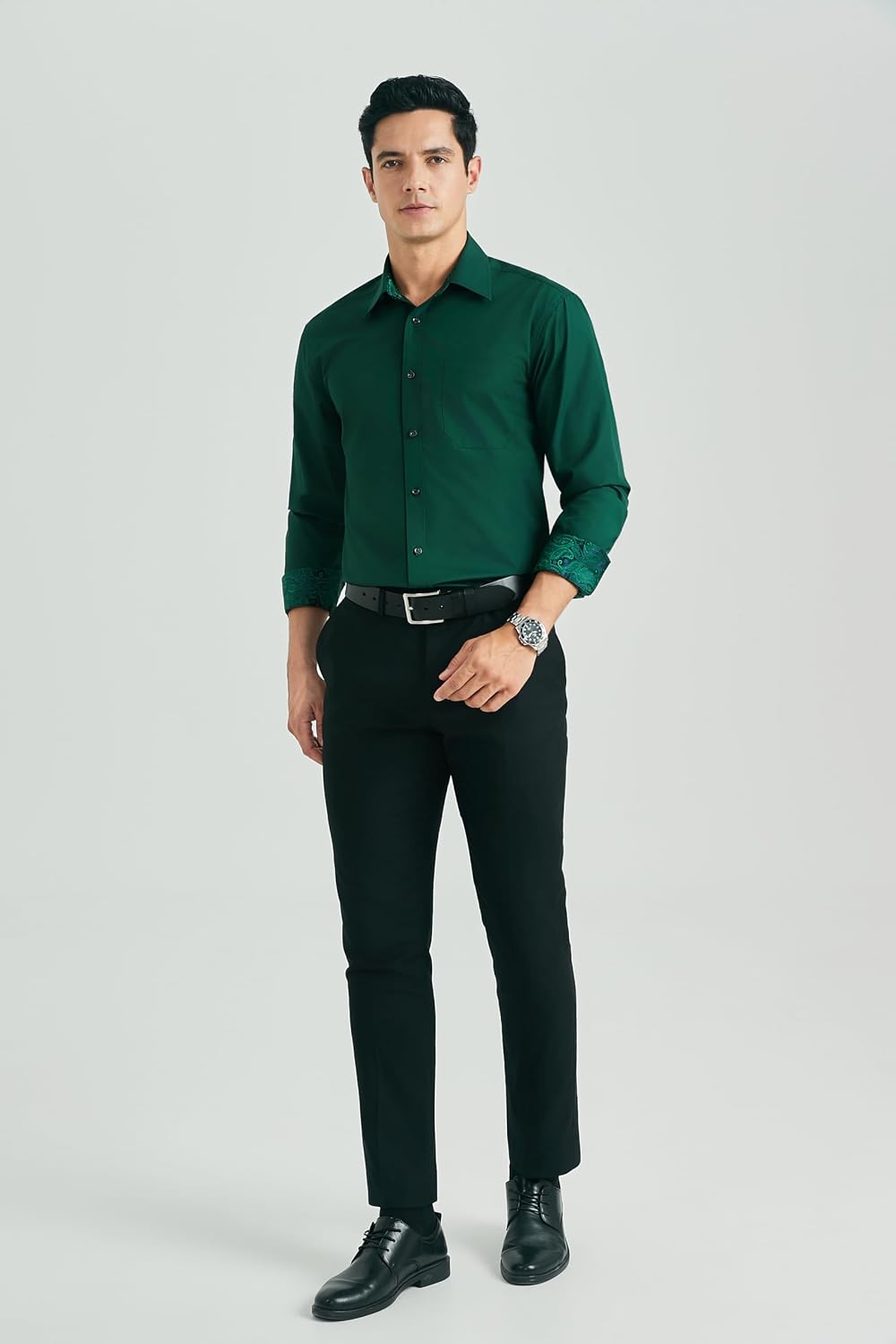 HISDERN Herren Hemd Regular Fit Formale Freizeithemden Herrenhemden Langarm Männer Hemd Klassisches Businesshemd mit Tasche – Bild 6