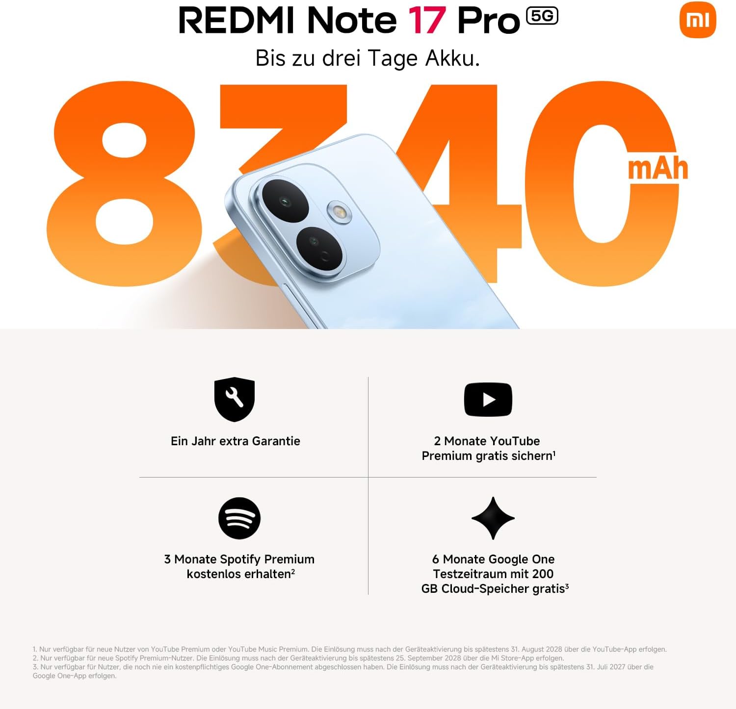 Xiaomi REDMI Note 17 Pro 5G, Smartphone 8+512 GB, Sky Blue, 8340 mAh Akku – Bild 3