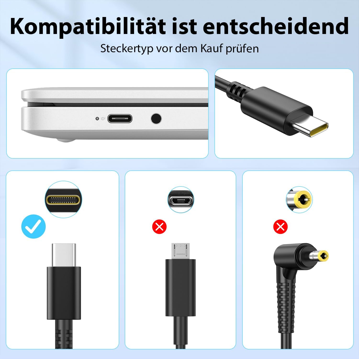 65W HP Ladekabel Laptop USB C Ladegerät Netzteil für HP Dell – Bild 3