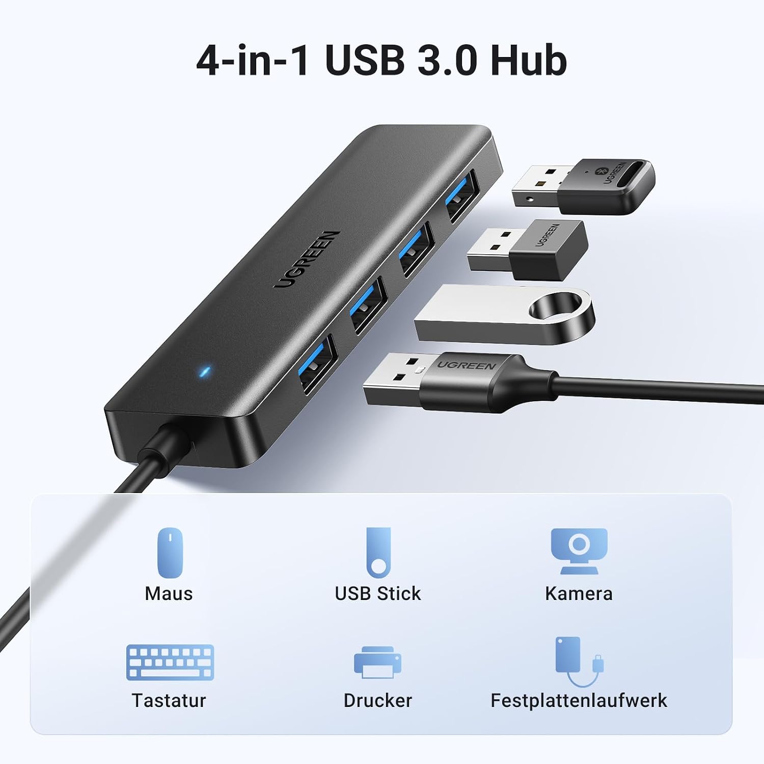 UGREEN 4-Port USB 3.0 Hub USB Verteiler Multiport Adapter 5Gbps (15cm) – Bild 2