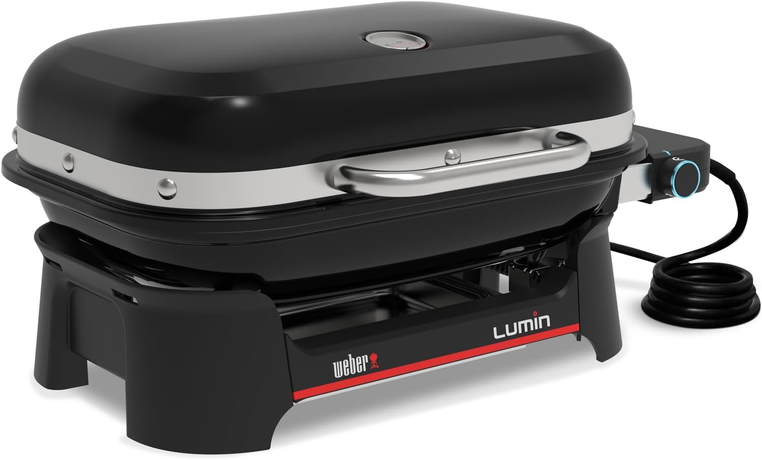 Weber Lumin Compact Tragbarer Kompakter Elektrogrill, Bis zu 315 °C, mit Deckelthermometer, Porzellanemaillierte Gusseisenroste, 43 x 32 cm Grillfläche, Schwarz (1502044) – Bild 3
