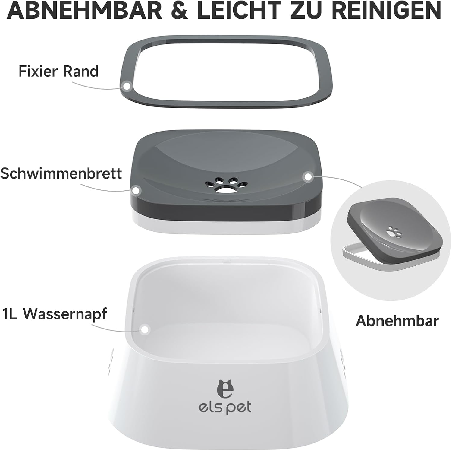 ELS PET Hundenapf 1L - Auslaufsicher Dank Schwimmdeckel, fur Auto & Zuhause – Bild 4