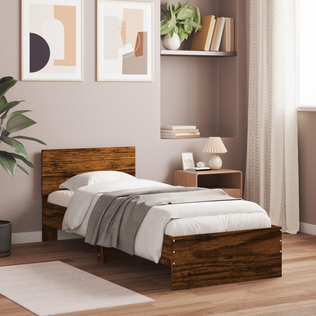 vidaXL Bettgestell mit Kopfteil Räuchereiche 90x190 cm Holzwerkstoff – Bild 2