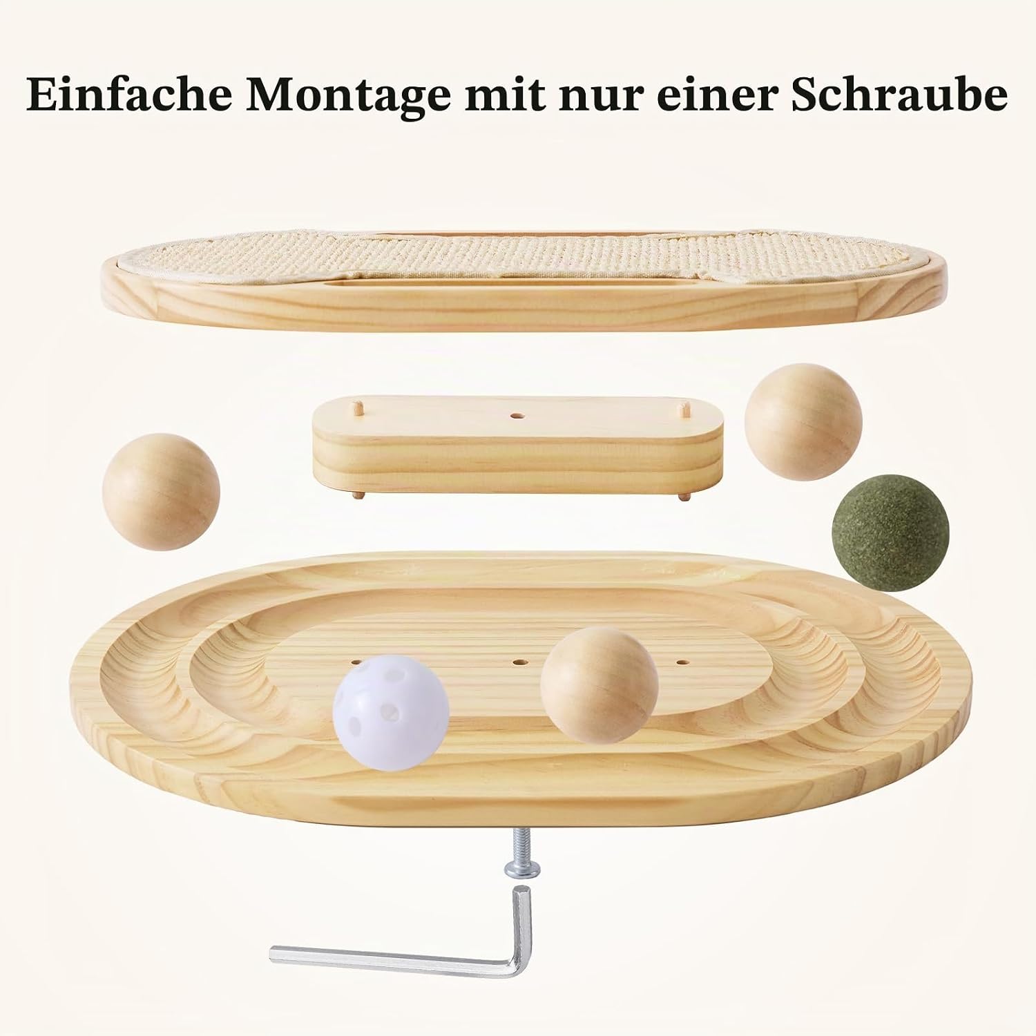 ZOMISIA Sisal Kratzbrett mit Kugelbahn, Interaktives Katzenspielzeug Holz – Bild 6