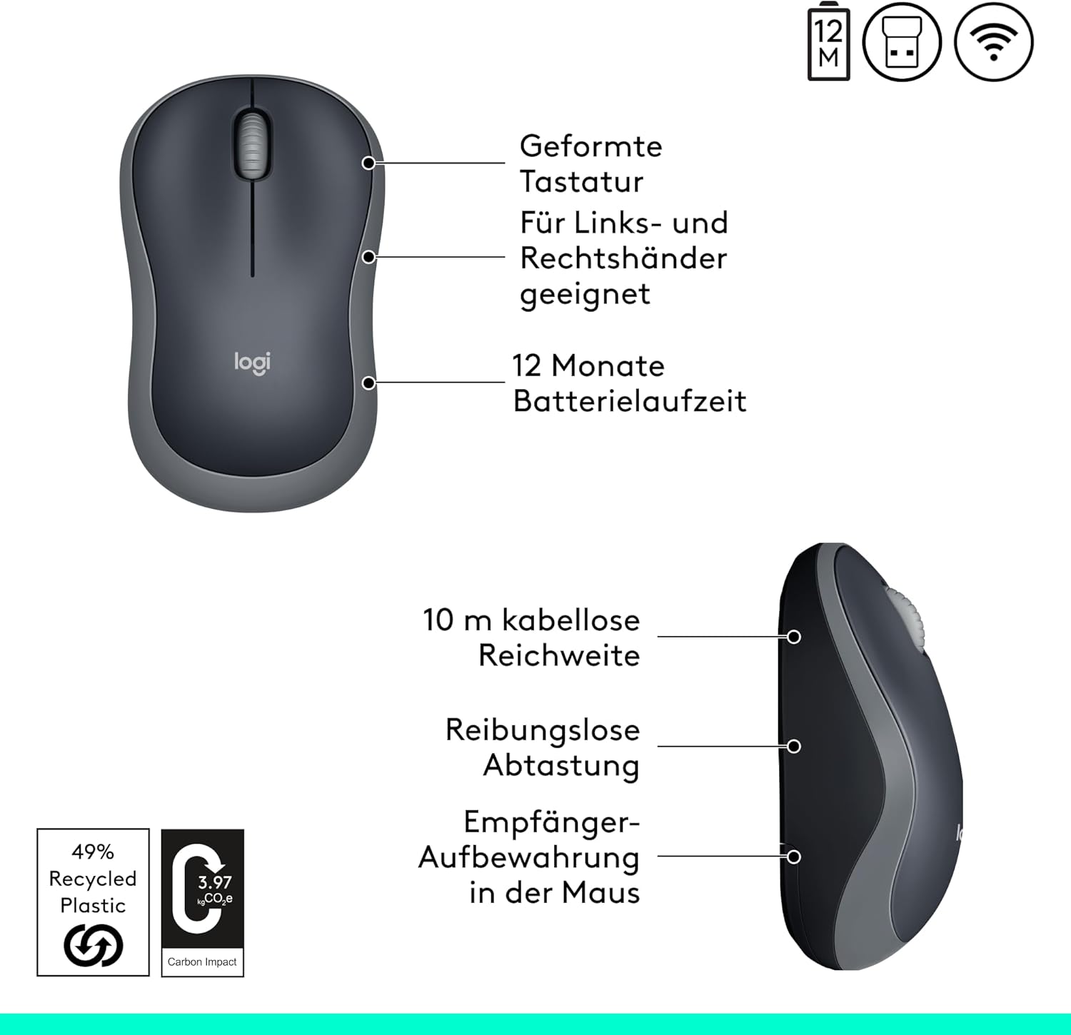 Logitech M185 Kabellose Maus, 2,4 GHz mit USB-Nano-Empfänger – Bild 6