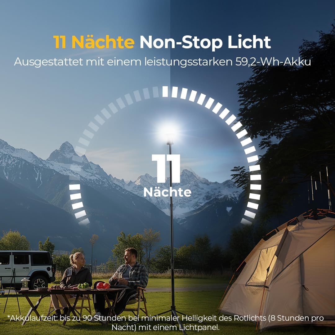 BougeRV Campinglampe CL03, 7-90 Std. Laufzeit, 2,3m Einziehbar, Dunkelgrün – Bild 4