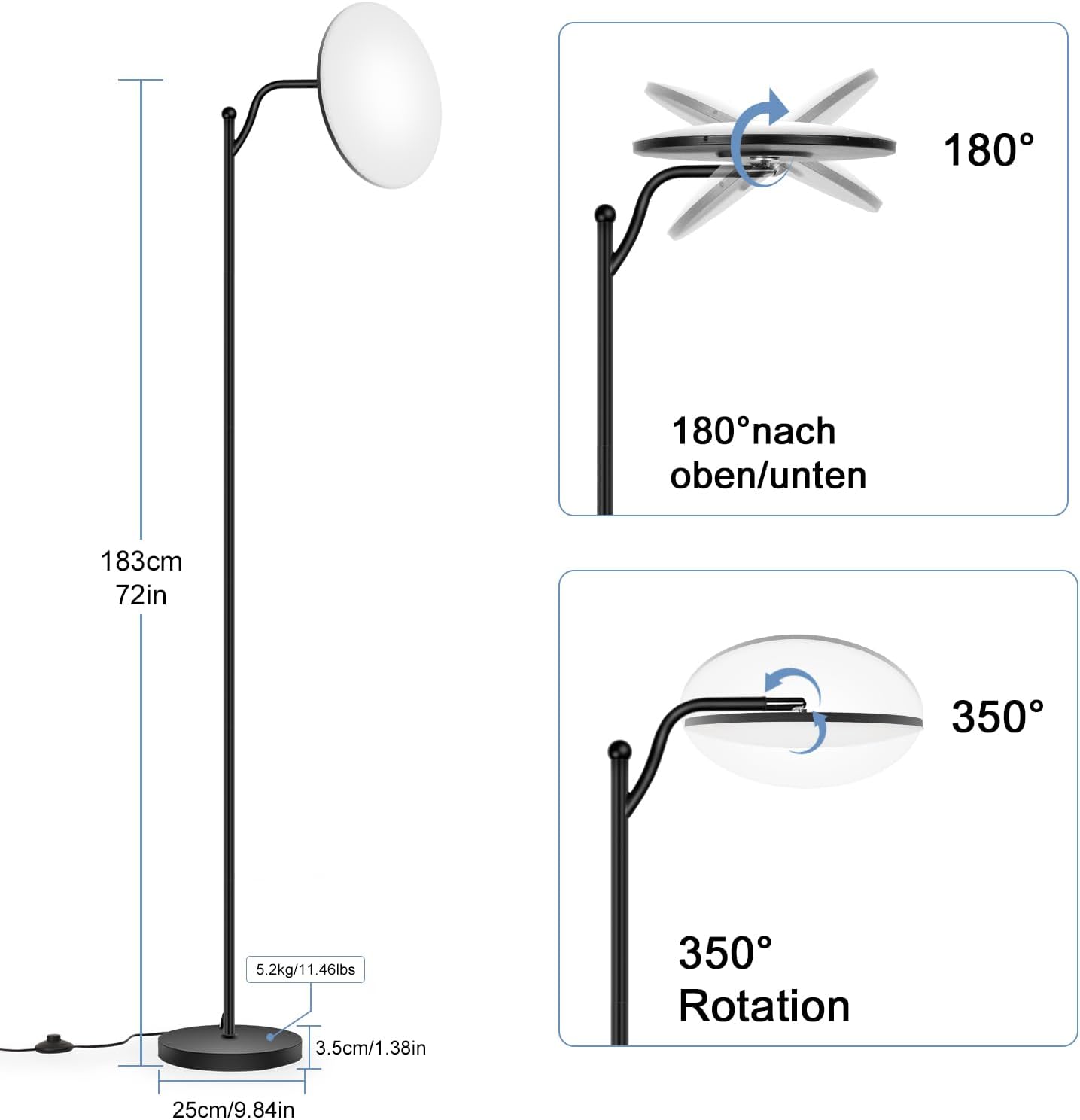 Oraymin 2 Stücke Stehlampe Wohnzimmer 32W, Deckenfluter Stehleuchte Dimmbar mit Fernbedienung, 2700K-6500K Stehlampen LED Dimmbar Hohe Stehleuchte, Drehbare Stehlampe für Wohnzimmer Schlafzimmer Büro – Bild 4