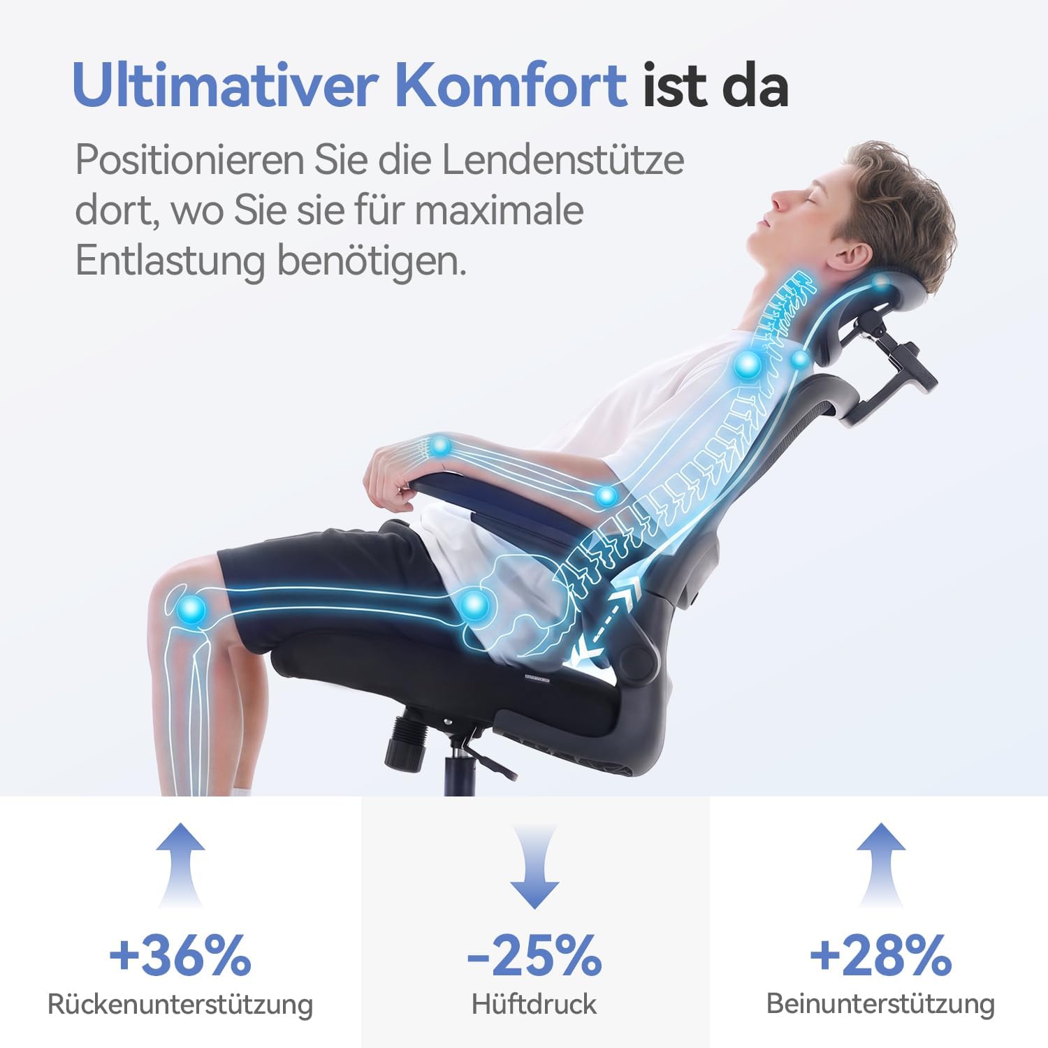 SIHOO M102C PRO Bürostuhl mit Lordosenstütze, Schreibtischstuhl Ergonomisch – Bild 3
