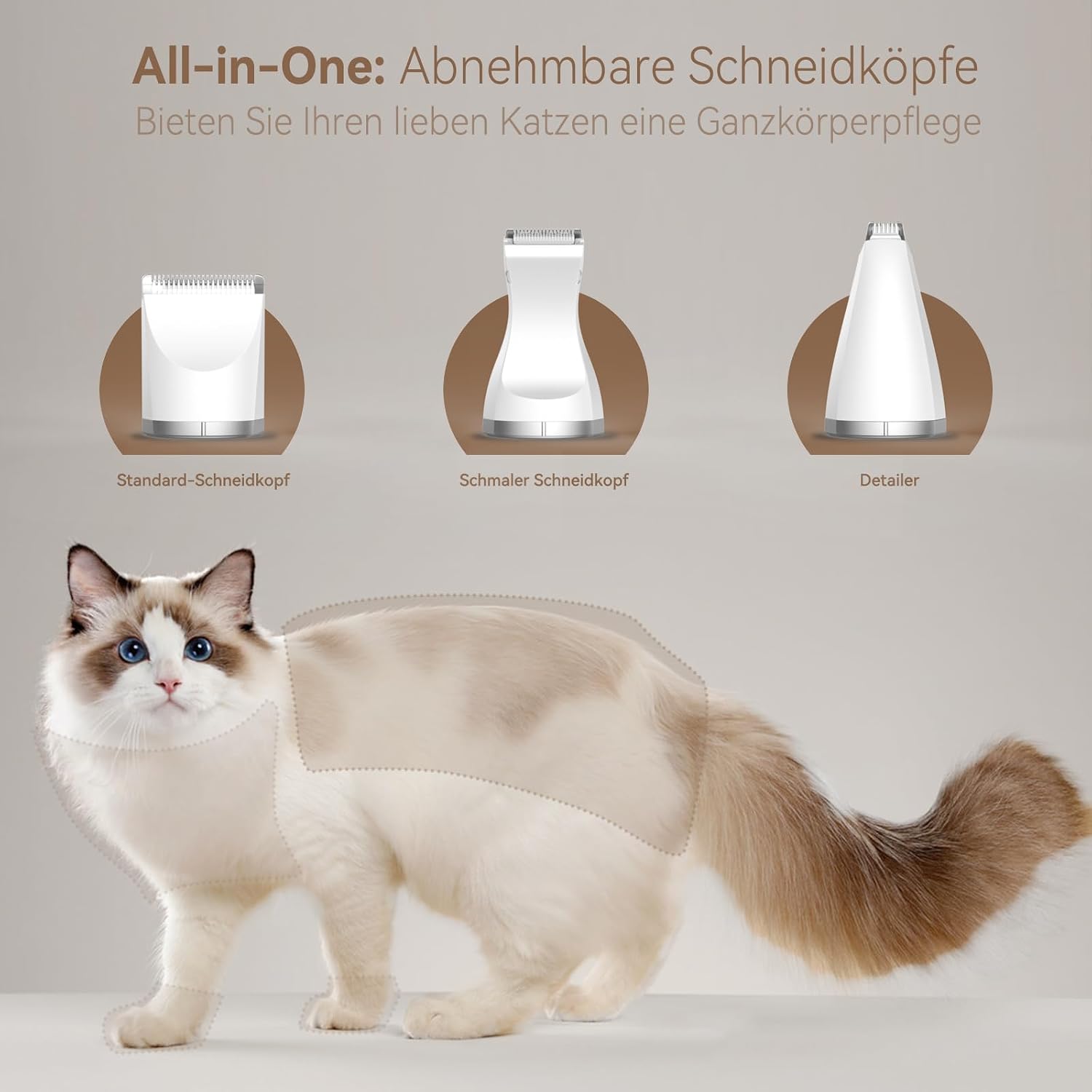 Leise Schermaschine Katze Set,Profi Haarschneidemaschine für Katzen Hunde Verfilztes Fell Pfotenhaare mit Pflegeschere & Kamm,USB-C-Aufladung – Bild 2