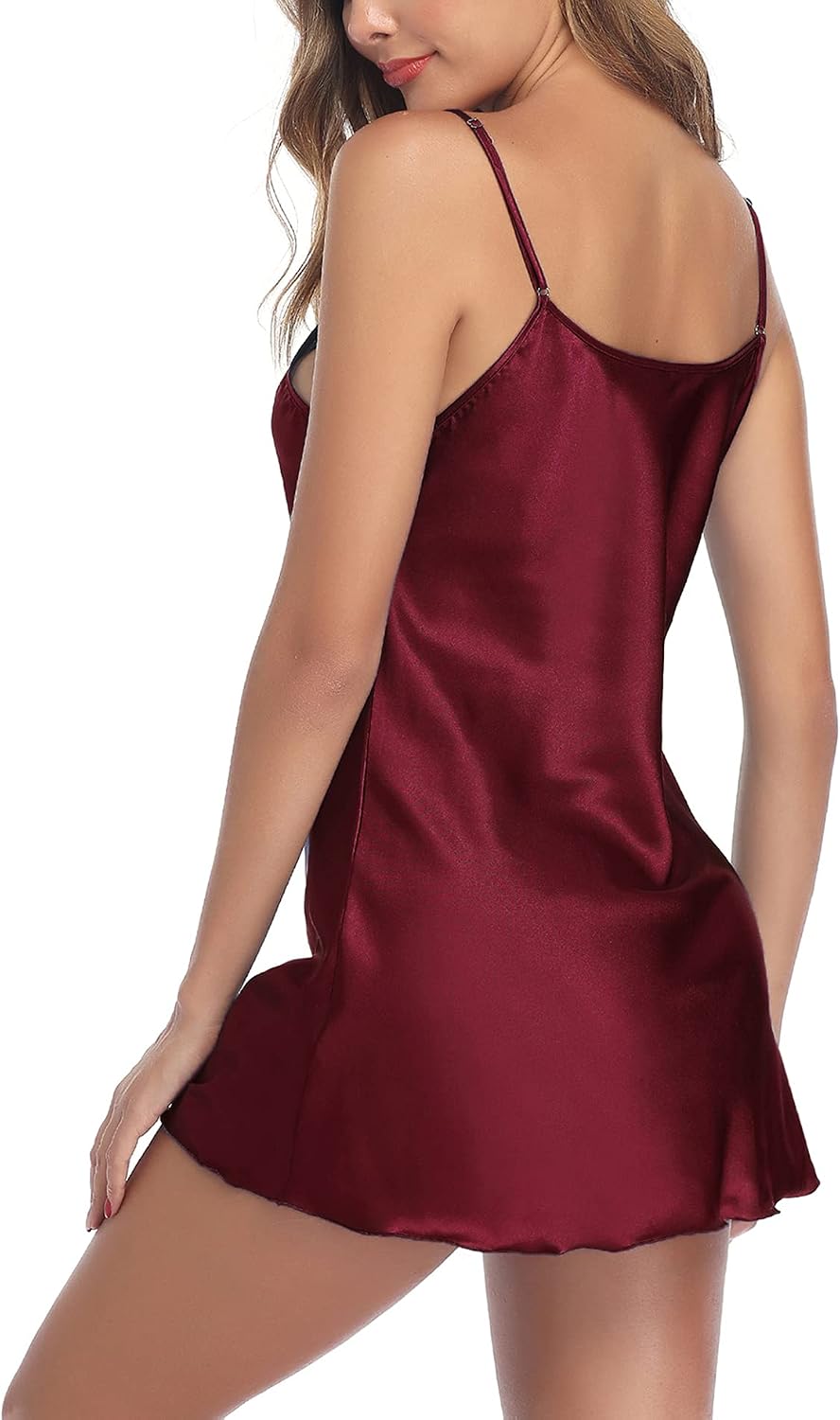 Litherday Nachthemd Damen Ärmellos Satin Negligee Sexy Babydoll Kurz Sommer – Bild 5
