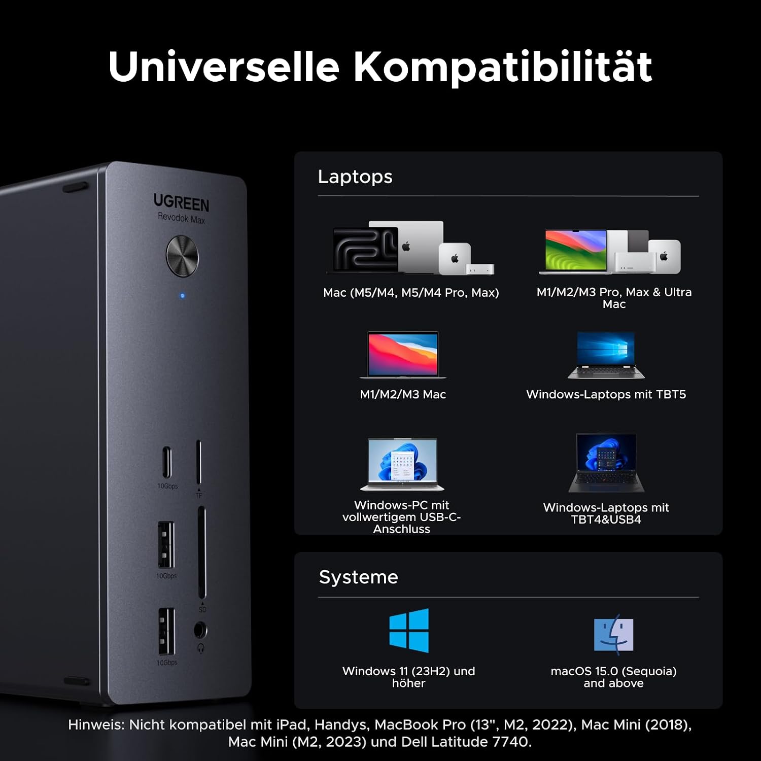 UGREEN Thunderbolt 5 Dock 3x TBT5 120Gbps, 140W Aufladen Docking Station – Bild 7