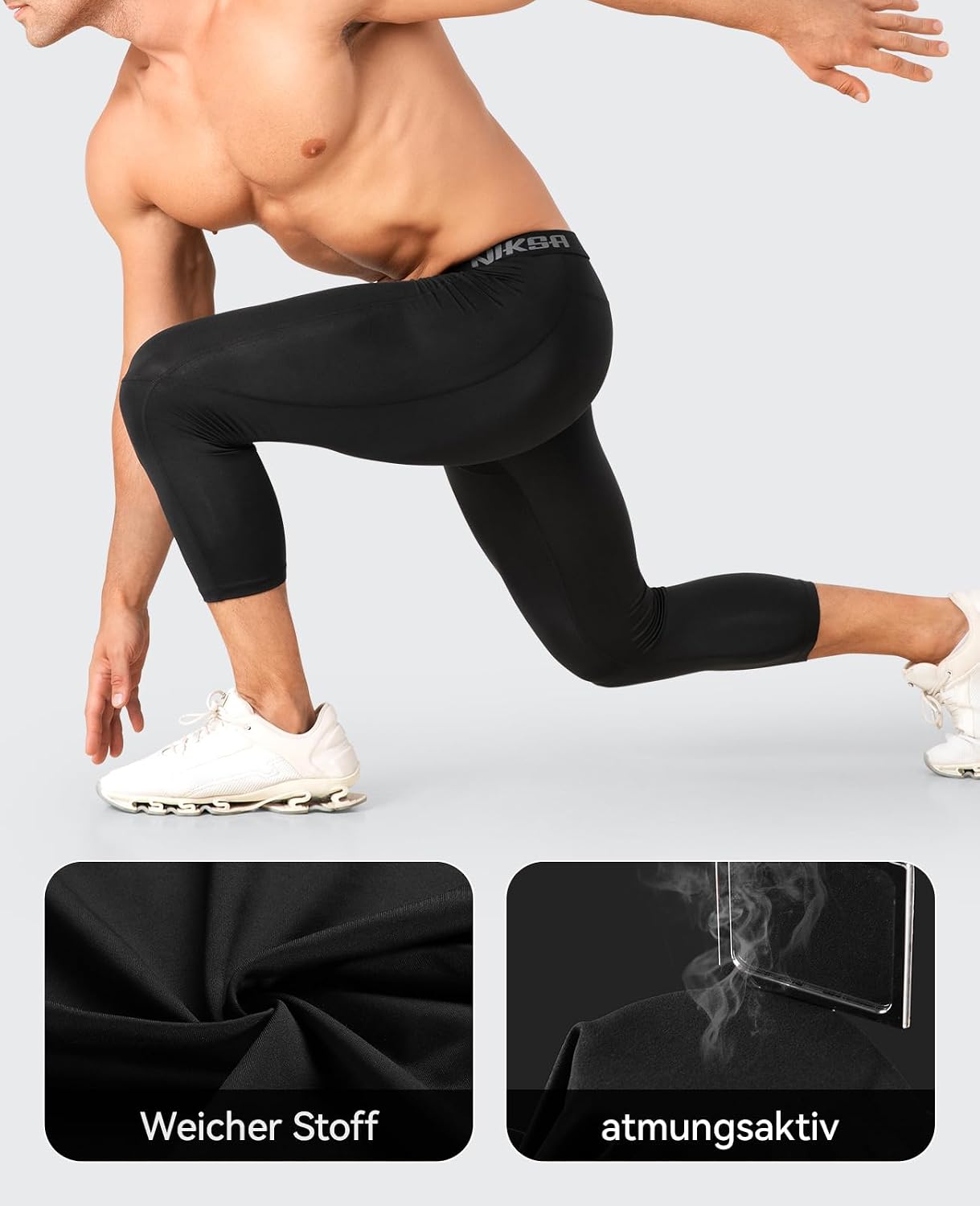 Niksa 3/4 Lang Kompressionshose Herren Laufhose Sport Leggings Schweißableitend schnelltrocknend Atmungsaktiv Funktionsunterhose für Fußball Basketball Fitness – Bild 6