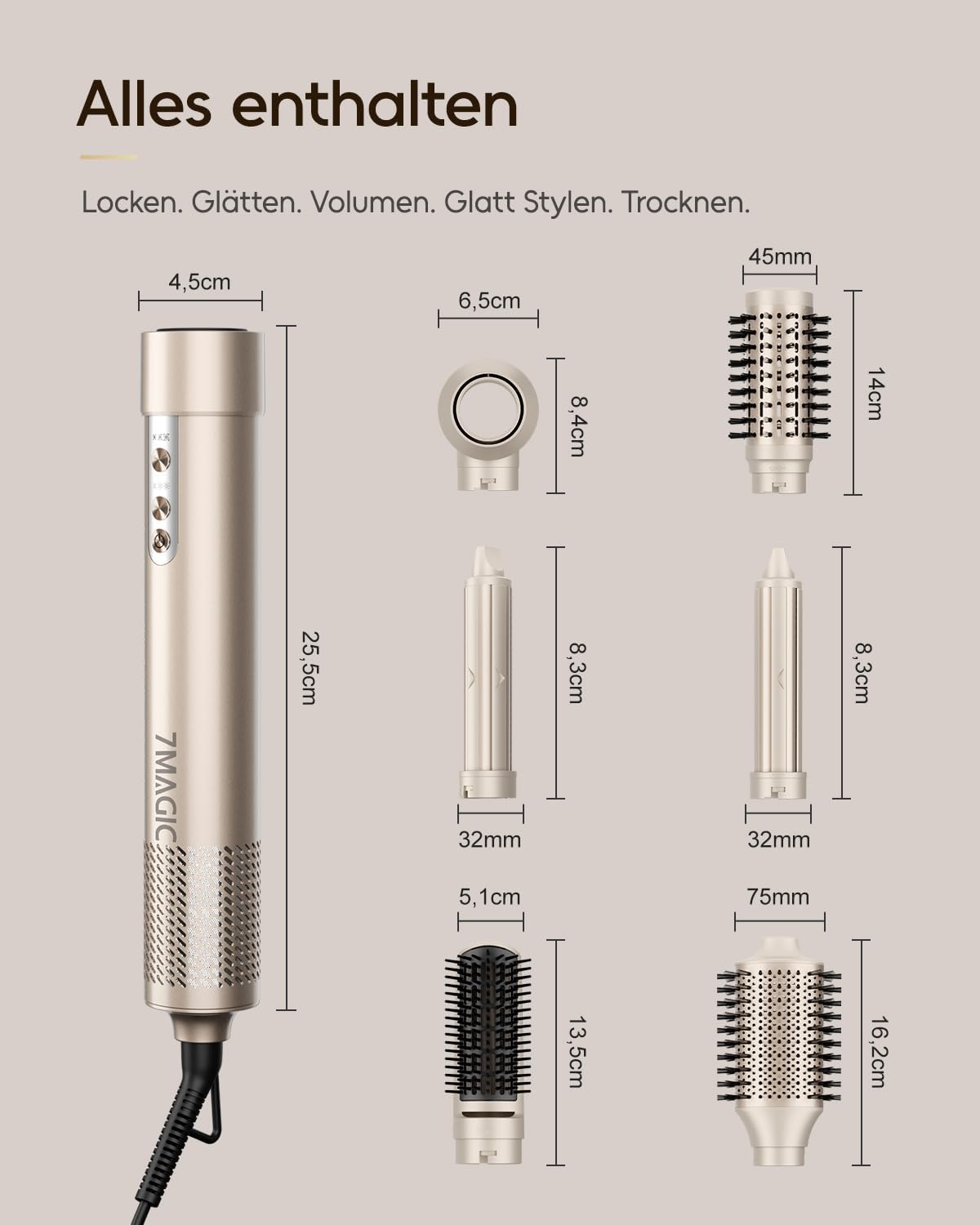 7MAGIC 6 in 1 Airstyler, Ionen Föhn,Auto-Wrap Lockenstab,Ohne Extreme Hitze – Bild 10