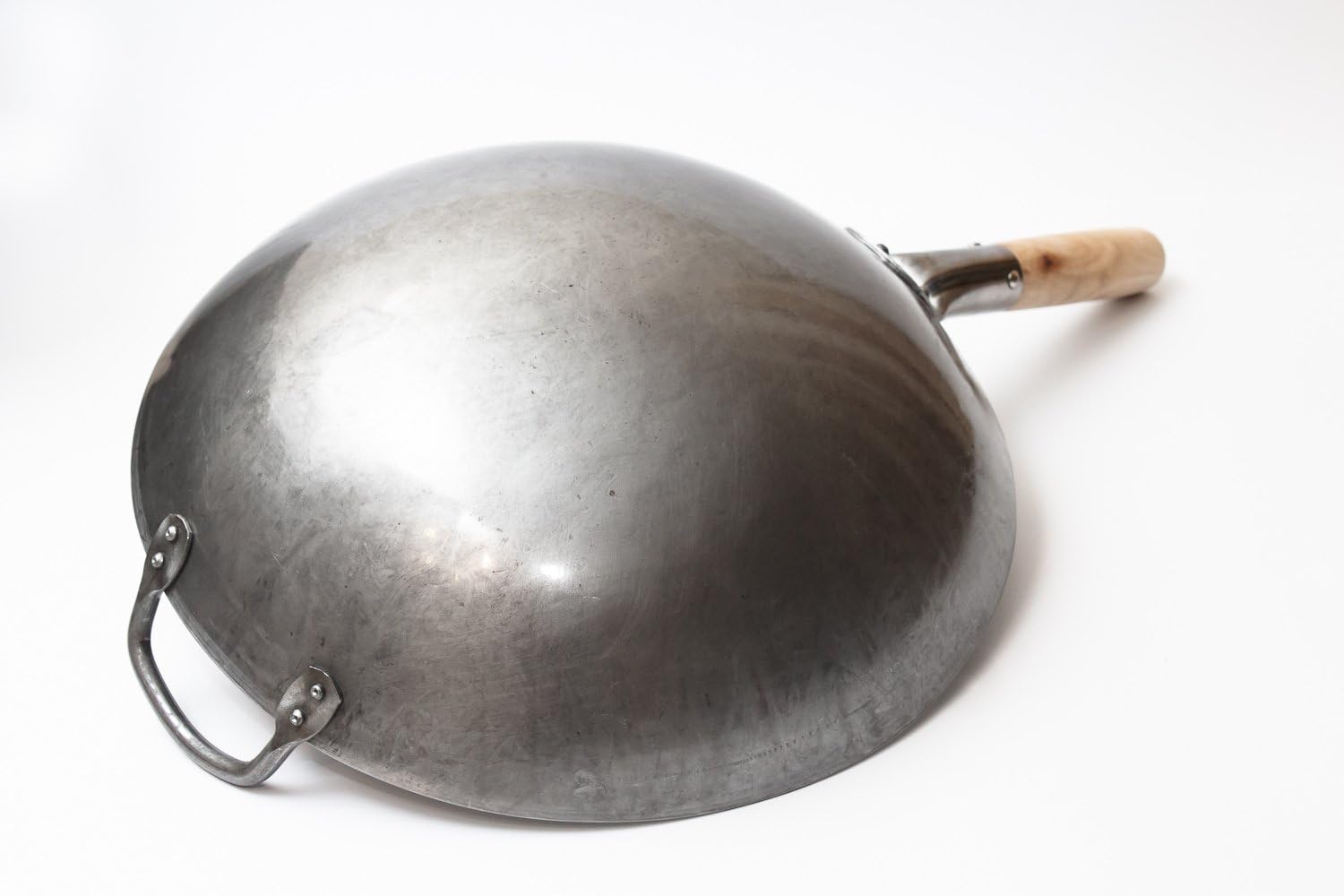 Craft Wok Traditioneller handgehämmerter Wok aus Karbonstahl mit Griff aus Holz und Stahl (Durchmesser 35,6 cm, Rundboden)/731W88 – Bild 5