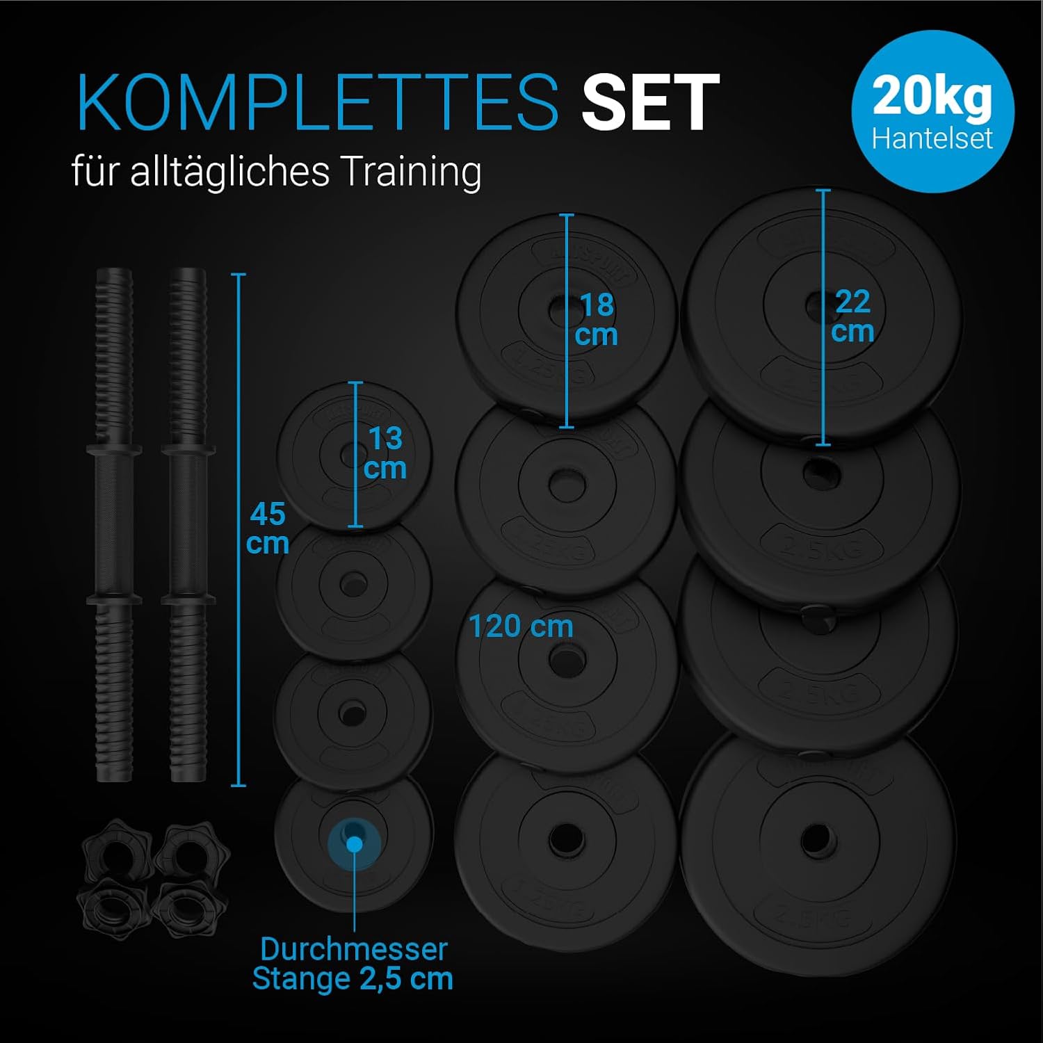 ArtSport 2er Hantelset 20/30 / 40 kg - Kurzhantel Set mit 2 Kurzhanteln, Gewichten & 4 Sternverschlüsse – Bild 5