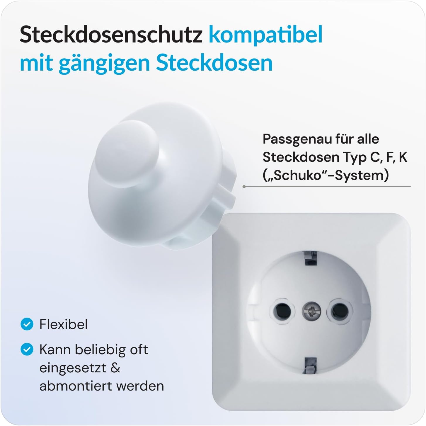 Steckdosenschutz DODO mit Haken | 5er Pack Steckdosenabdeckung blass grün | Steckdosensicherung Kinder | Handtuchhalter ohne Bohren für Schutzkontaktsteckdosen| Schuko-Steckdose Typ C,F,K – Bild 3