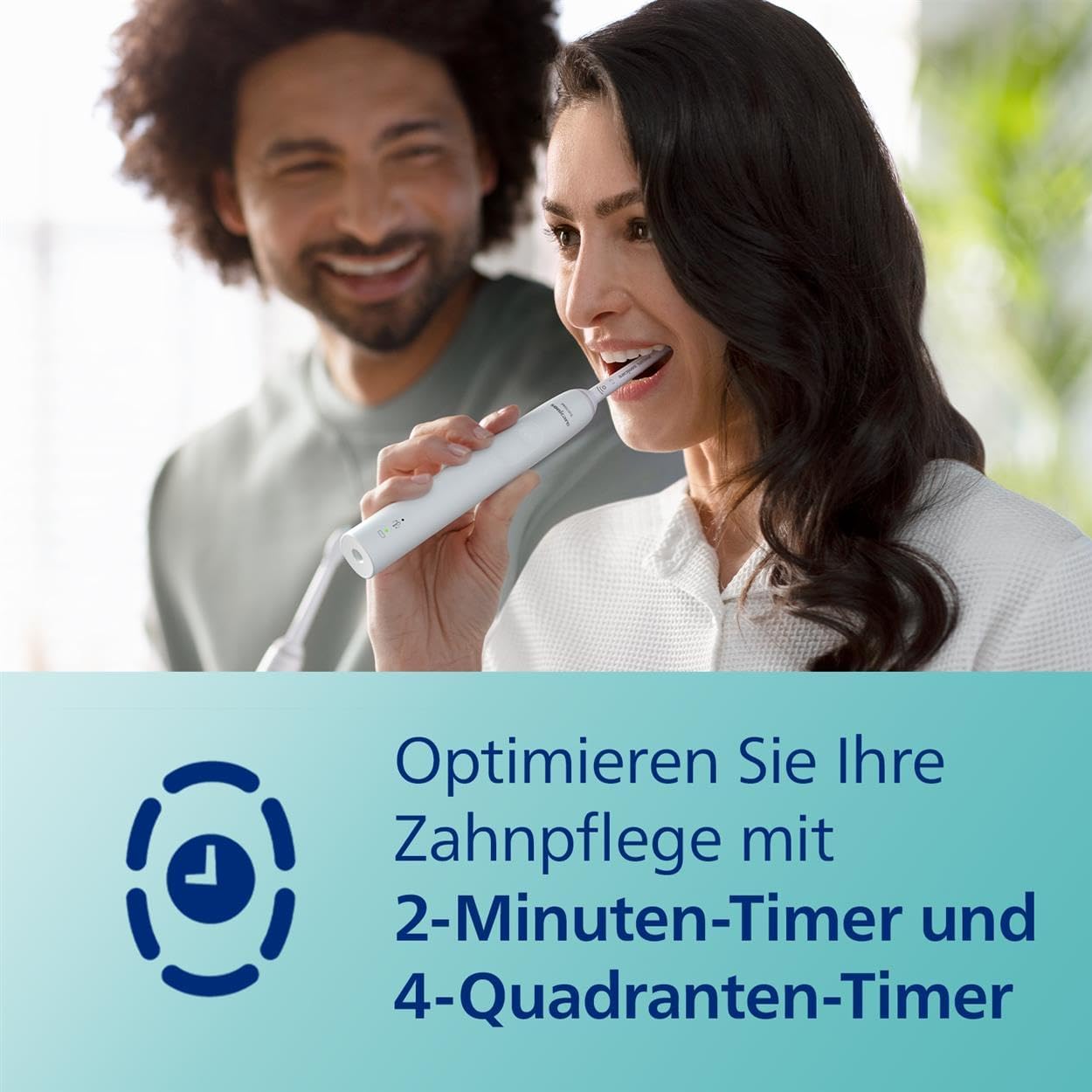 Philips Sonicare 3100 elektrische Zahnbürste, Schallzahnbürste, Andruckkontrolle und Timer, Weiß, Zweierpack, Modell HX3675/13 – Bild 6