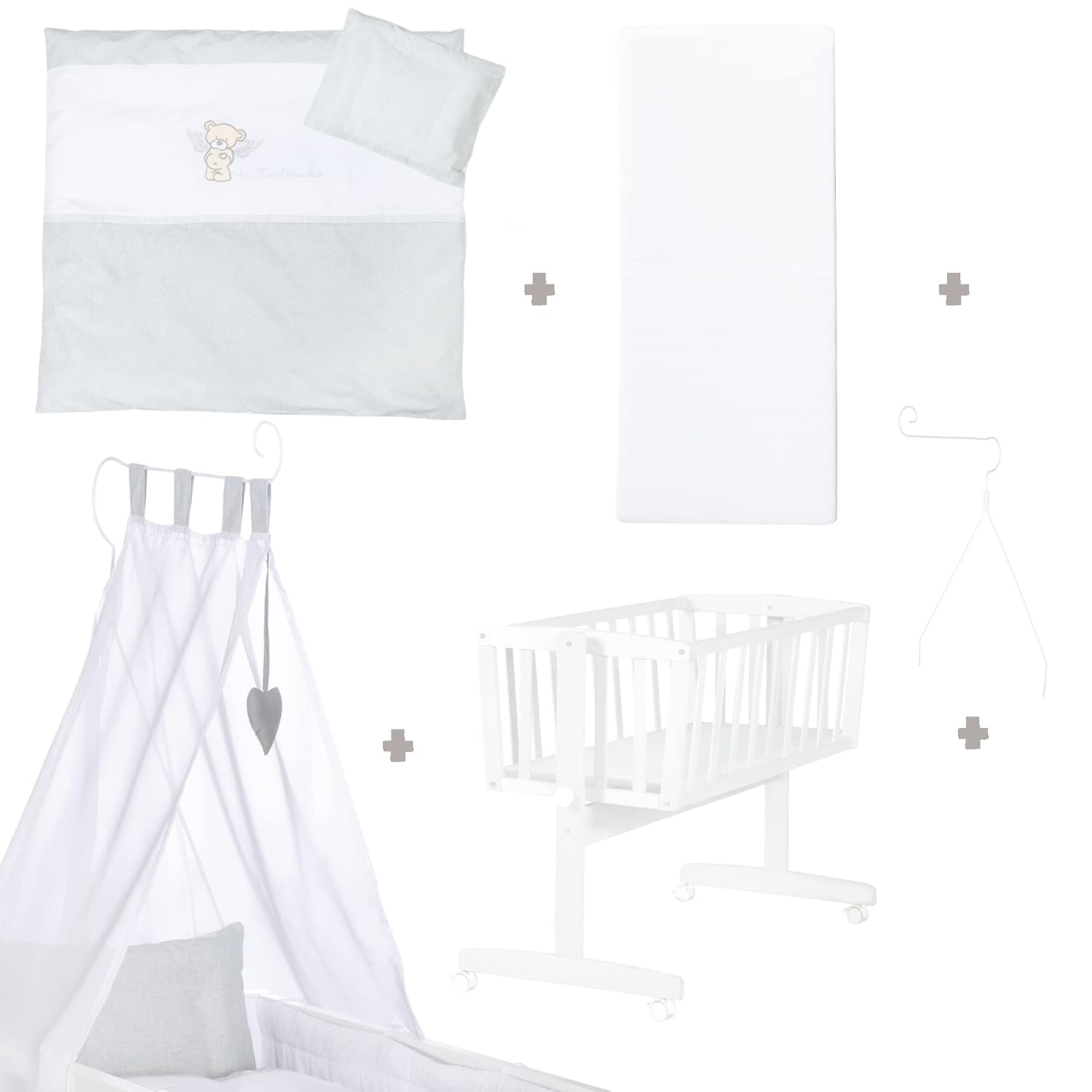 roba Babywiege 40 x 90 cm Heartbreaker - Stubenwagen & Wiege - Bett Set komplett mit Feststellfunktion - Inkl. textiler Ausstattung - Holz weiß – Bild 5