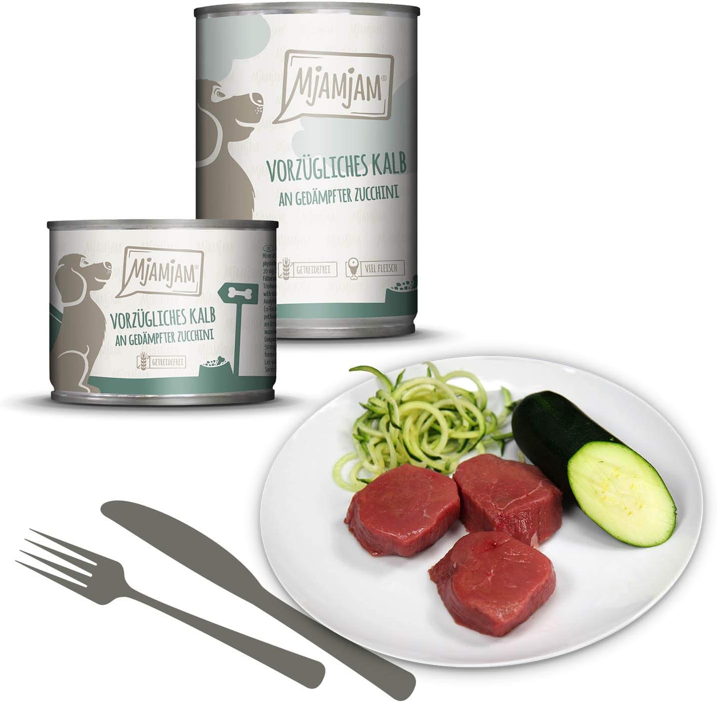 MjAMjAM - Premium Nassfutter für Hunde - Mixpaket II - mit Huhn & Ente, Rind, Pute, Kalb, Truthahn, Lamm, 6er Pack (6 x 400 g), naturbelassen mit extra viel Fleisch – Bild 5