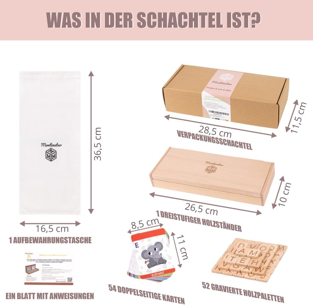 Montessori Holzspielzeug ab 3 Jahren – 3-in-1 Lernbox aus Holz: Buchstaben, Lesen Lernen, Zahlen & Rechnen – Lernspielzeug Kinder Geschenk zur Einschulung & Vorschule – Bild 2