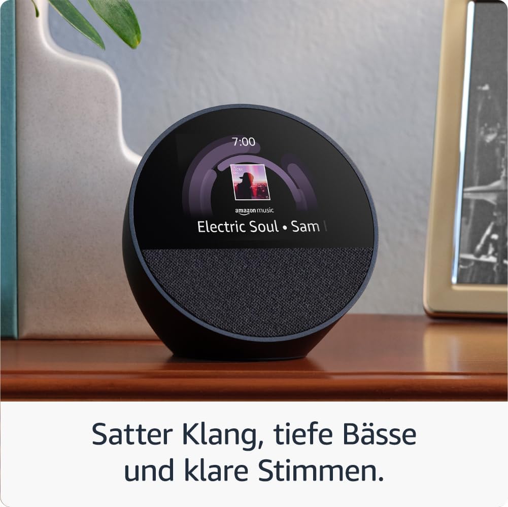 Zertifiziert und generalüberholt Amazon Echo Spot (2024), smarter Wecker mit sattem Klang und Alexa, Schwarz – Bild 4