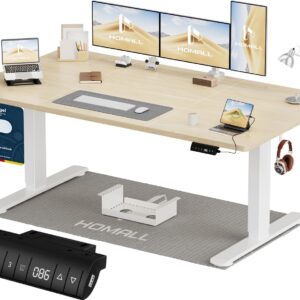 Homall Höhenverstellbarer Schreibtisch 160x80cm mit USB-A Ladeanschluss, Elektrischer Schreibtisch mit Kabel Management Tray, Standing Desk mit 3 Memory Funktion, Computertisch Beige